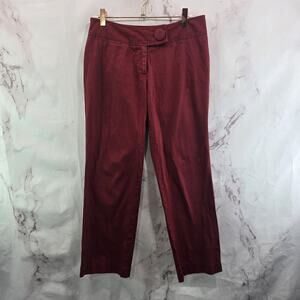 Anthropologie Pants Womens 2 Red Stripe Trouser Mid Rise Crop Elevenses Button